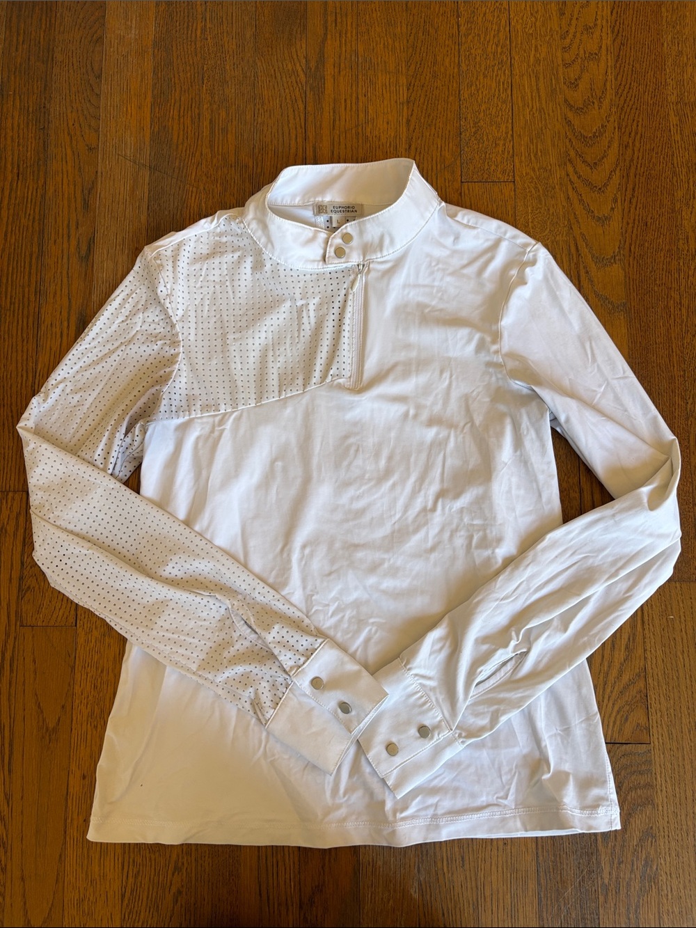 Euphoric Equestrian White Perforated-Panel Long Sleeve Mock Neck Top